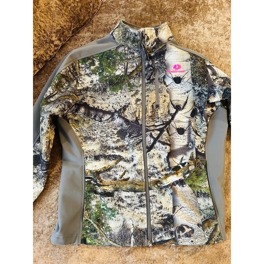 Mossy Oak Camo Jacket Women's Pink Logo Full Zip Fitted Fleece Zip Pockets Sz M